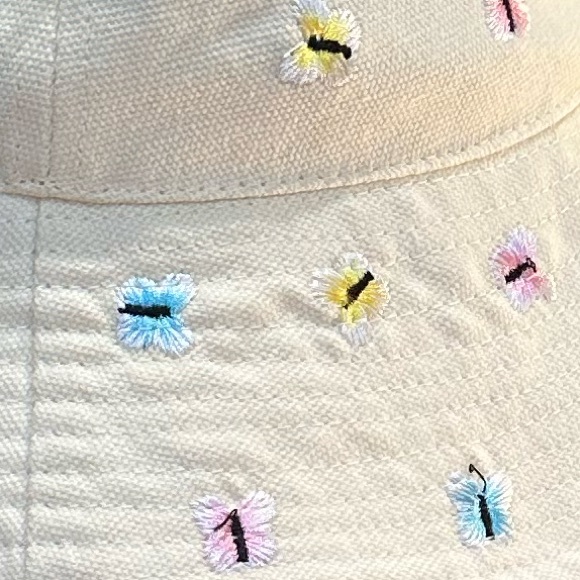 🌟HP🌟NWOT Urban Outfitters Butterfly Embroidered Yellow Canvas Bucket Hat - Picture 7 of 8